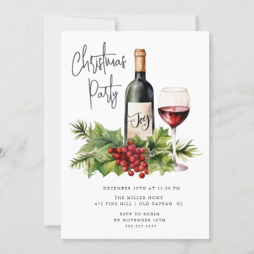 Festive Wine Christmas Cocktail Party Invitation