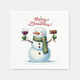 Festive wine drinking snowman Holiday party Napkins