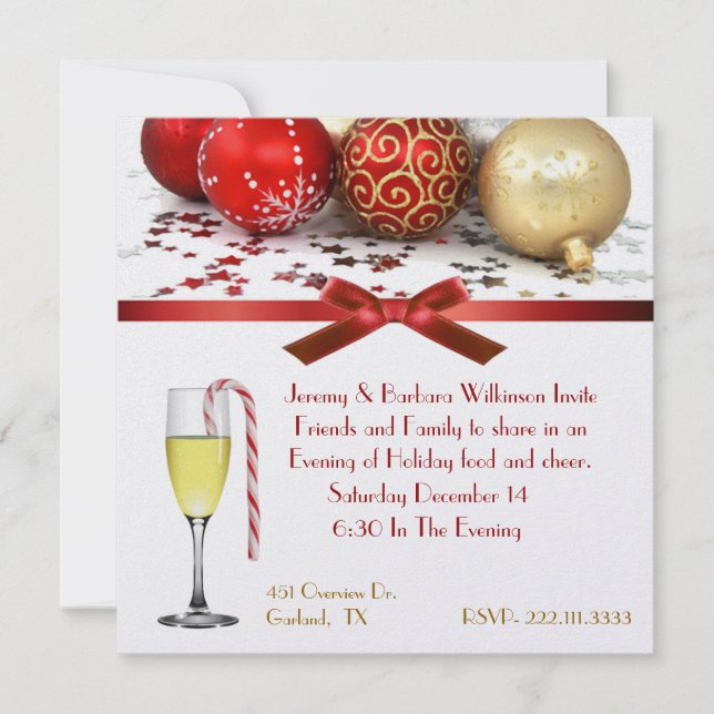 Festive Wine Glass Christmas Party Invitation (Front)