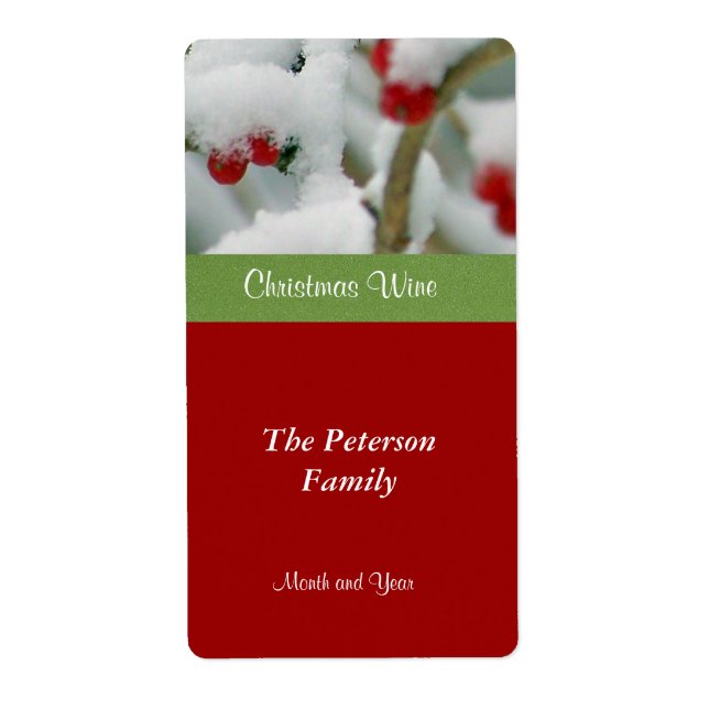 Festive Wine Label-Red Berries in Snow Label (Front)
