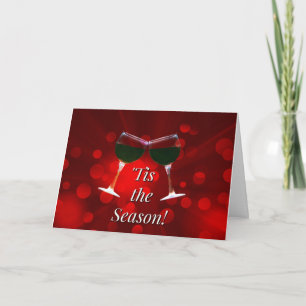 Festive Wine Themed Tis the Season Holiday Cards