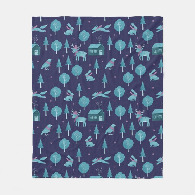 Festive Winter Animals Fleece Blanket (Front)