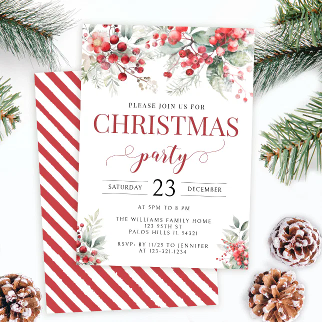 Festive winter berries forest Christmas party Invitation | Zazzle