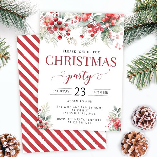 Festive winter berries forest Christmas party Invitation