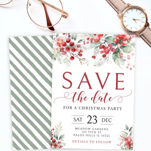 Festive winter berries Save The Date Christmas Invitation