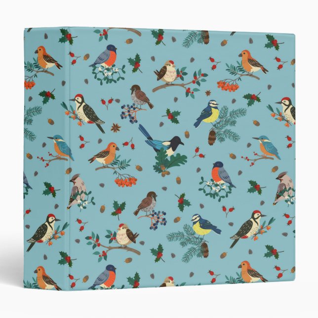 Festive Winter Birds Christmas Pattern 3 Ring Binder (Front/Spine)