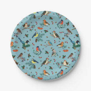 Festive Winter Birds Christmas Pattern Paper Plates