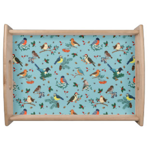 Festive Winter Birds Christmas Pattern Serving Tray