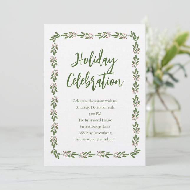 Festive Winter Botanical Christmas Holiday Party Invitation (Standing Front)