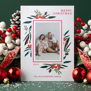 Festive Winter Botanical Foliage & Berries Photo Letterpress Photo Cards
