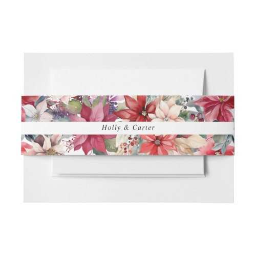 Festive Winter Christmas Florals Wedding Invitation Belly Band