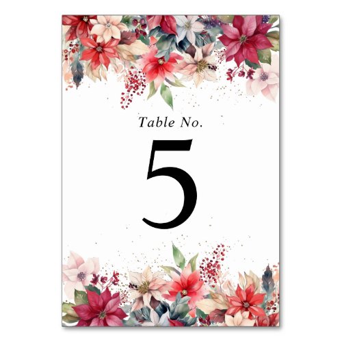 Festive Winter Christmas Florals Wedding Table Number