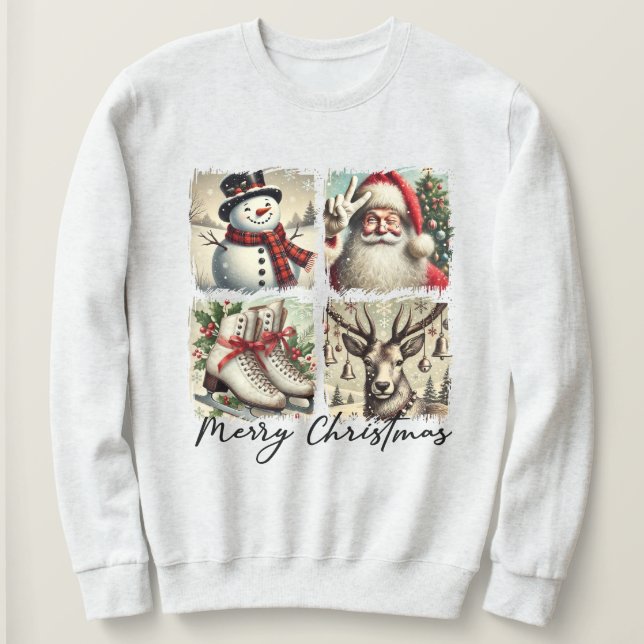 Festive Winter Christmas Holiday Collage Sweatshirt (Design Front)