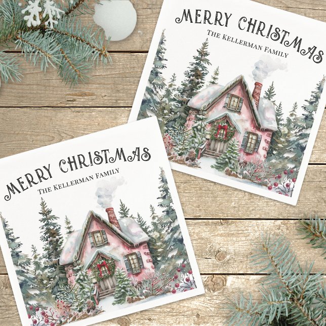 Festive Winter Christmas Napkins (Festive Winter Merry Christmas Napkins)