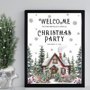 Festive Winter Christmas Party Welcome Sign