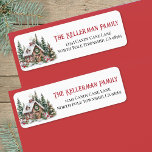 Festive Winter Christmas Return Address Label<br><div class="desc">Add a festive touch to your holiday mail with this Christmas return address label featuring a cozy watercolor winter cabin and pine tree scene on the left side. The family or business name is printed in red for a cheerful pop, while the address is in classic black serif font for...</div>