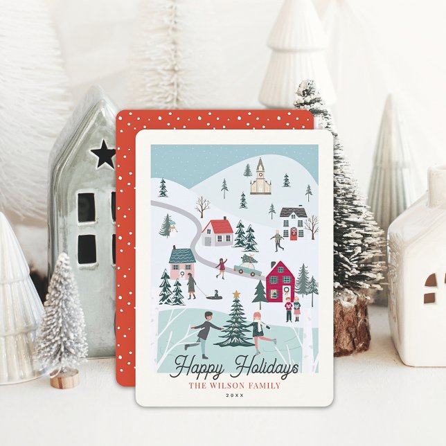 Festive Winter Christmas Town/Village  Holiday Card (Creator Uploaded)