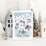 Festive Winter Christmas Town/Village Holiday Card<br><div class="desc">This cute Christmas holiday card features a Christmas town/village with people,  houses,  a church,  trees,  a car with a christmas tree on top,  and a skating rink. Personalize it for your needs. You can find matching products at my store.</div>