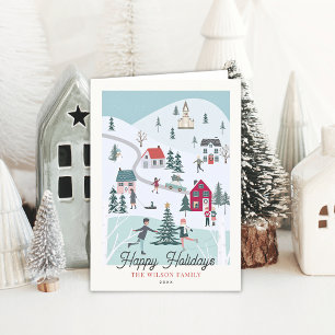 Festive Winter Christmas Town/Village Holiday Card