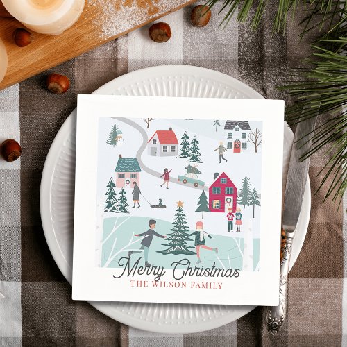 Festive Winter Christmas TownVillage Holiday Napkins