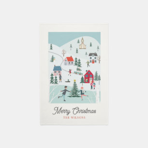 Festive Winter Christmas Town/Village Holiday Rug