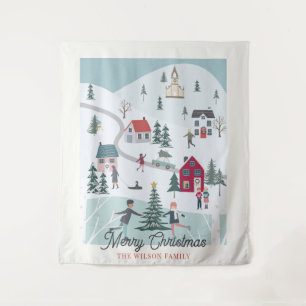 Festive Winter Christmas Town/Village Holiday Tapestry