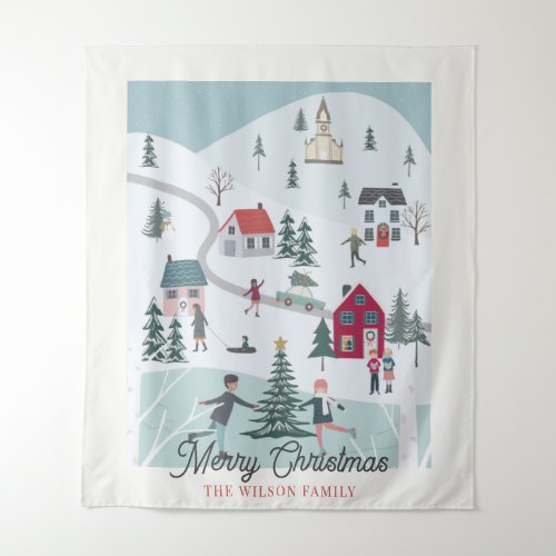 Festive Winter Christmas TownVillage Holiday Tapestry