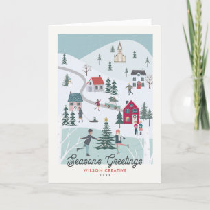 Festive Winter Christmas Village Logo Business Holiday Card