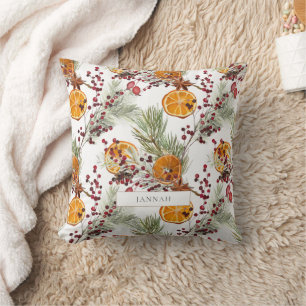 Festive Winter Citrus Pine Botanical Decorative Throw Pillow