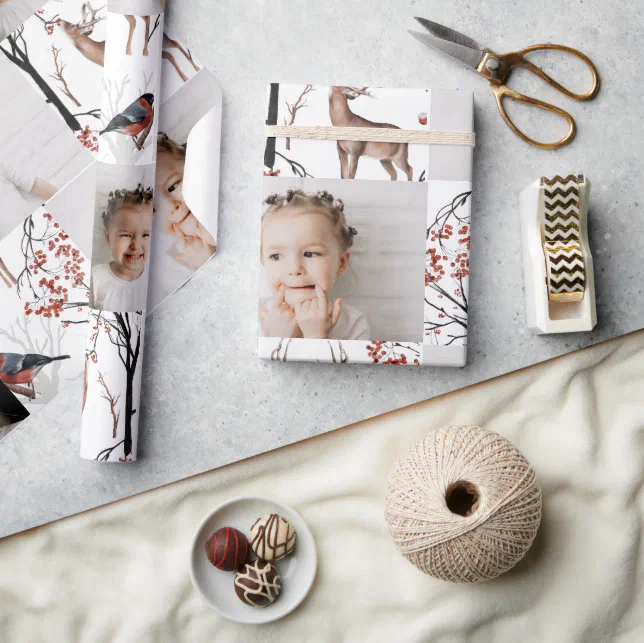 Festive Winter Deer Photo Collage Christmas Wrapping Paper (Crafts)