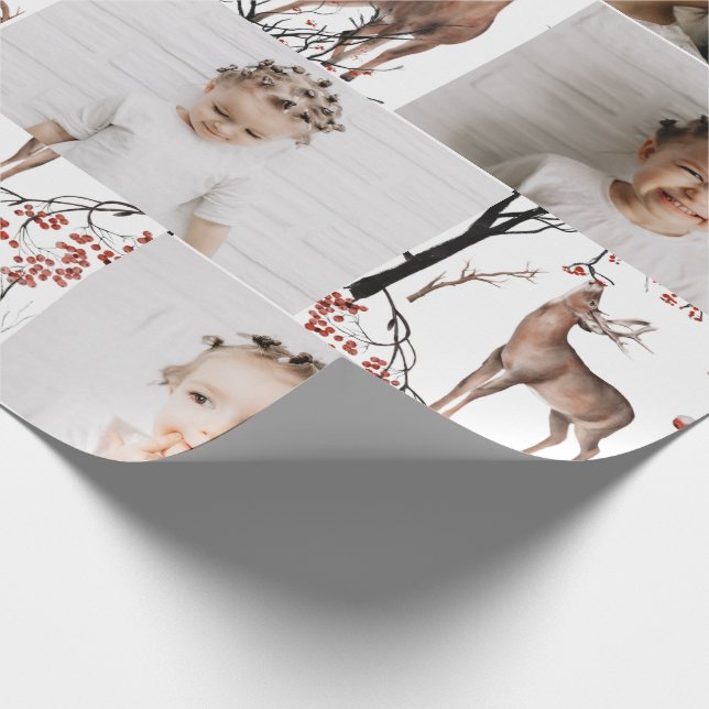 Festive Winter Deer Photo Collage Christmas Wrapping Paper (Corner)