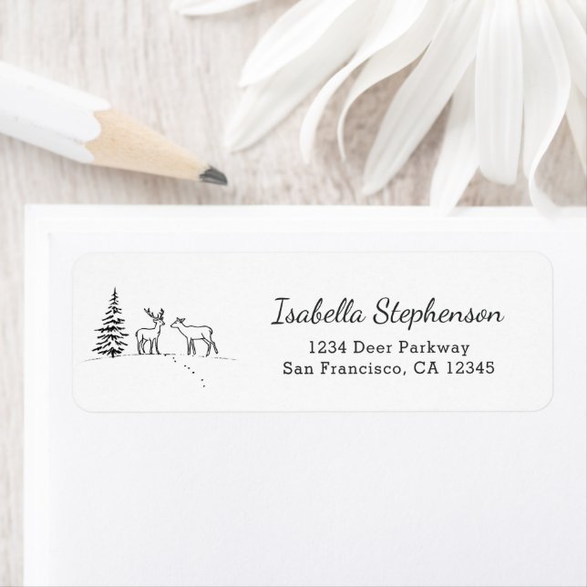 Festive Winter Deer Whimsical Return Address Label (Insitu)