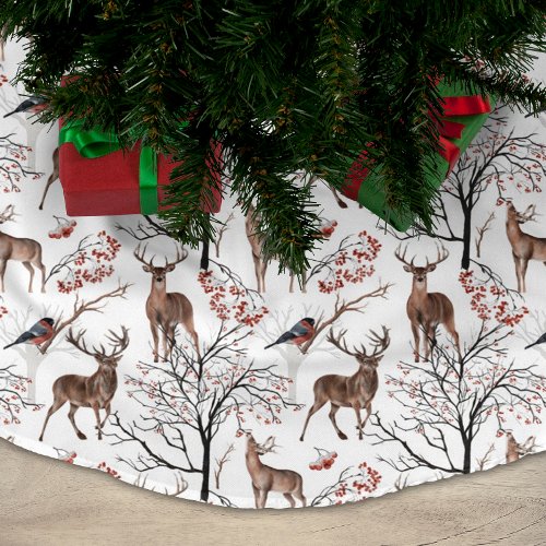 Festive Winter Deer Woodland Pattern Christmas Brushed Polyester Tree Skirt