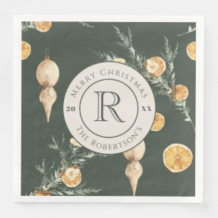 Festive Winter Elegance: Watercolor Monogrammed Paper Dinner Napkins