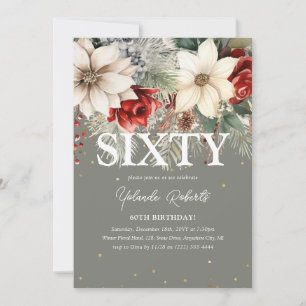 Festive Winter Florals 60th Birthday Invitation