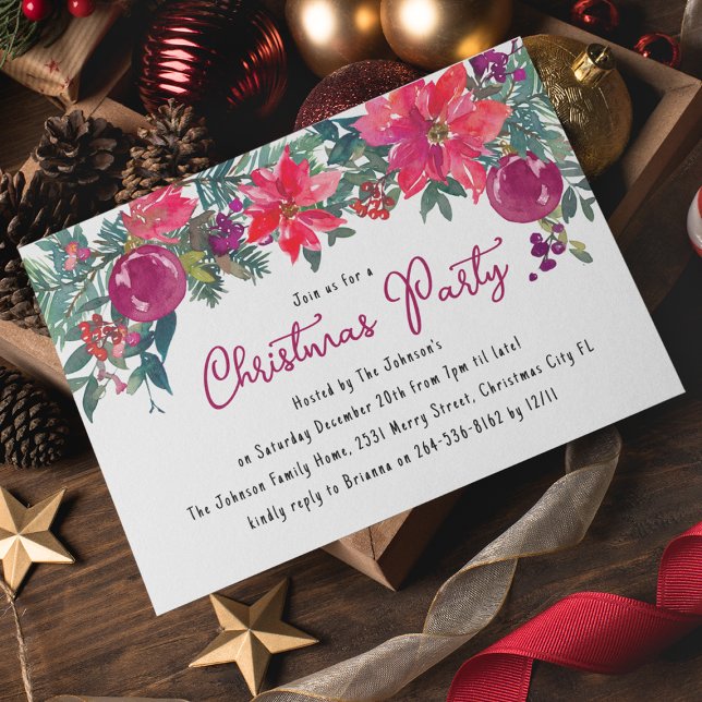 Festive Winter Florals And Berries Christmas Party Invitation (Creator Uploaded)