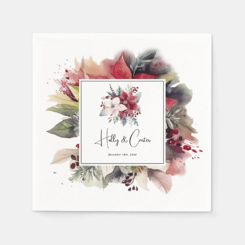 Festive Winter Florals Christmas Wedding Napkins