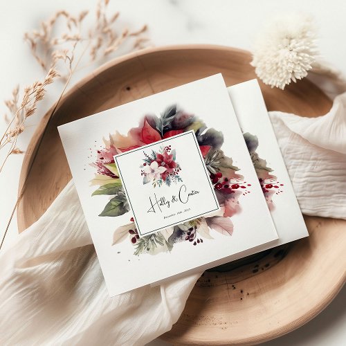 Festive Winter Florals Christmas Wedding Napkins