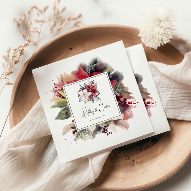 Festive Winter Florals Christmas Wedding Napkins (Creator Uploaded)