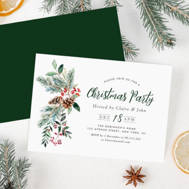festive winter foliage script christmas party invitation (Creator Uploaded)