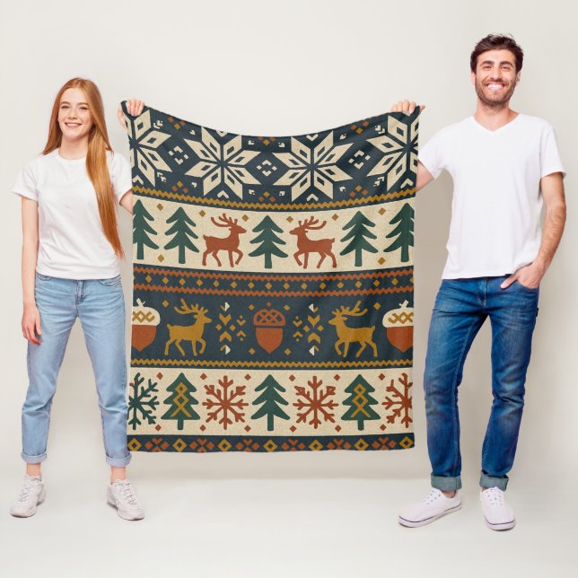 Festive Winter Forest Pattern Fleece Blanket (In Situ)