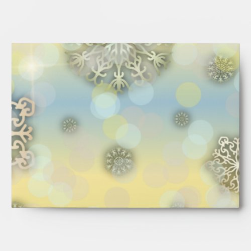 Festive Winter Gold Snowflakes Sparkles and Bokeh Envelope