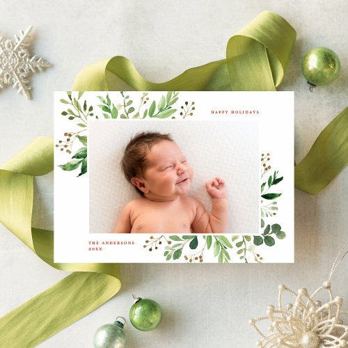 Festive Winter Greenery Frame  Holiday Photo Card