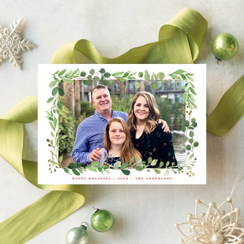 Festive Winter Greenery  Holiday Photo Card