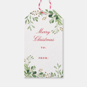Festive Winter Greenery Watercolor Foliage Holiday Gift Tags