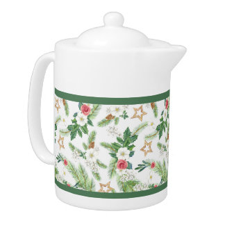 Festive Winter Holiday Botanicals   Teapot