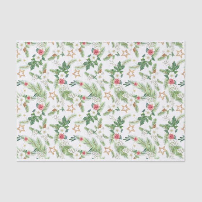 Festive Winter Holiday Botanicals  Tissue Paper (Front)