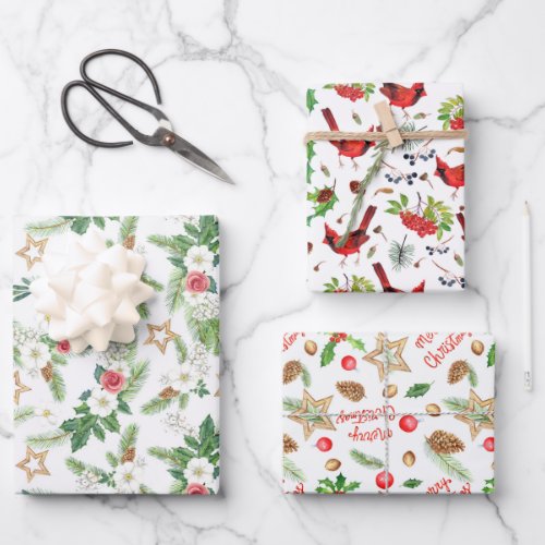 Festive Winter Holiday Botanicals  Wrapping Paper Sheets