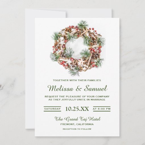 Festive Winter Holiday Christmas Garland Wedding Invitation | Zazzle