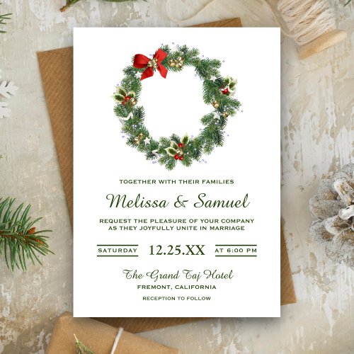 Festive Winter Holiday Christmas Wreath Wedding Invitation